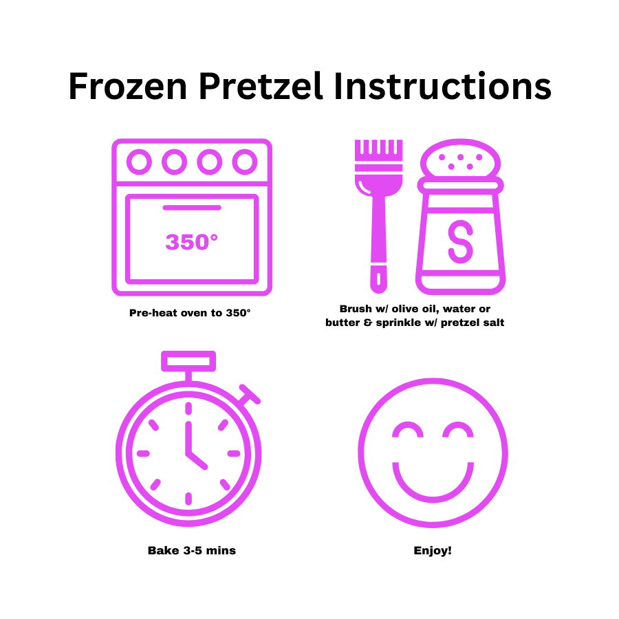 Frozen Pretzel Instructions with icons and text on a white background
